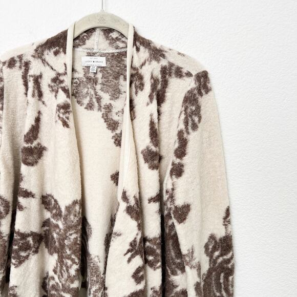 [Lucky Brand] Tan Brown Floral Print Open Front Draped Cardigan Sweater Sz Small - Picture 8 of 11